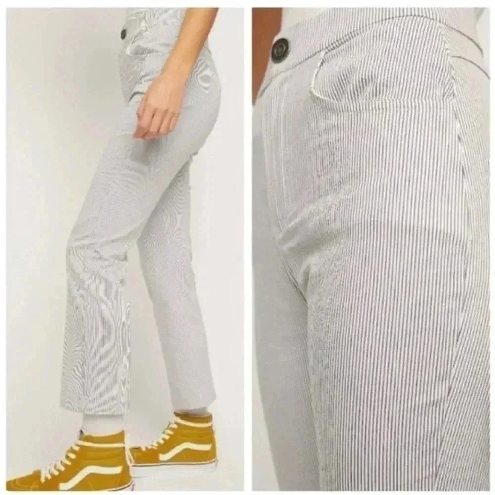 Free People Pants Medium Woman's Florence Crop Flare Striped White Size XS NWOT